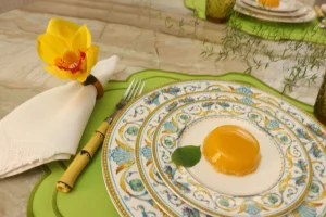 spring table setting ideas with neutral foundation and layered linens