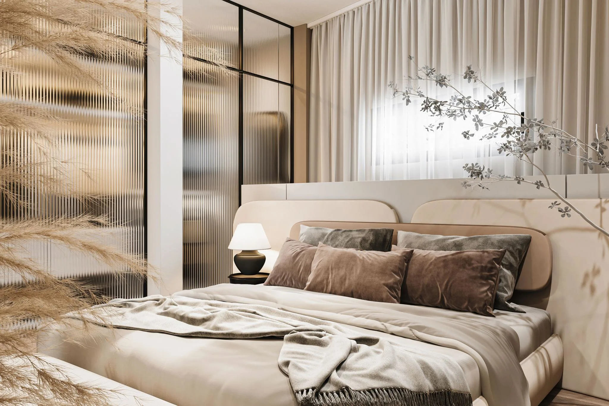 Balanced-bedroom-layout-with-centered-upholstered-bed-matching-nightstands-natural-light-and-comfortable-circulation-space.