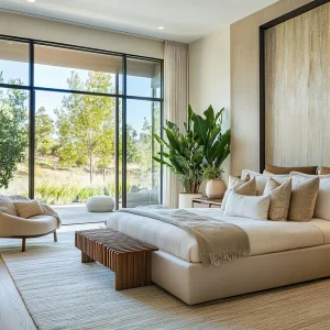 Minimal-bedroom-with-generous-open-floor-space-surrounding-the-bed-for-a-calm-and-comfortable-atmosphere