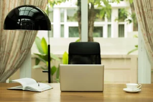 calm home office desk setup with natural light supporting a focused daily work routine