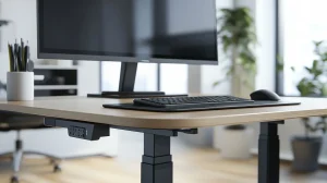 home office desk with hidden cable management creating a clean and visually calm setup