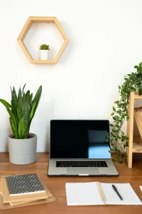 organized workspace with essential items placed within reach for daily use