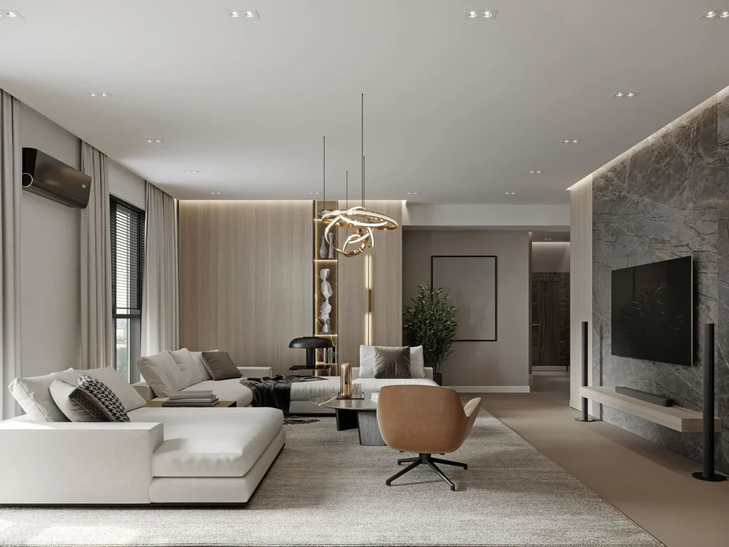 calm premium interior with natural light and refined materials creating a conscious living atmosphere