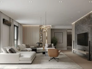 calm premium interior with natural light and refined materials creating a conscious living atmosphere