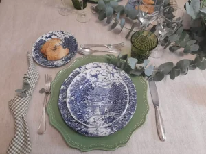 Silver flatware paired with English dinnerware in a refined yet approachable table setting