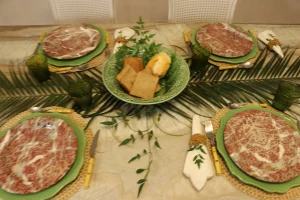 Complete botanical table styled for everyday dining with decorative dinner plates