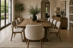 Dining-table-using-armchairs-at-each-end-and-side-chairs-along-both-sides
