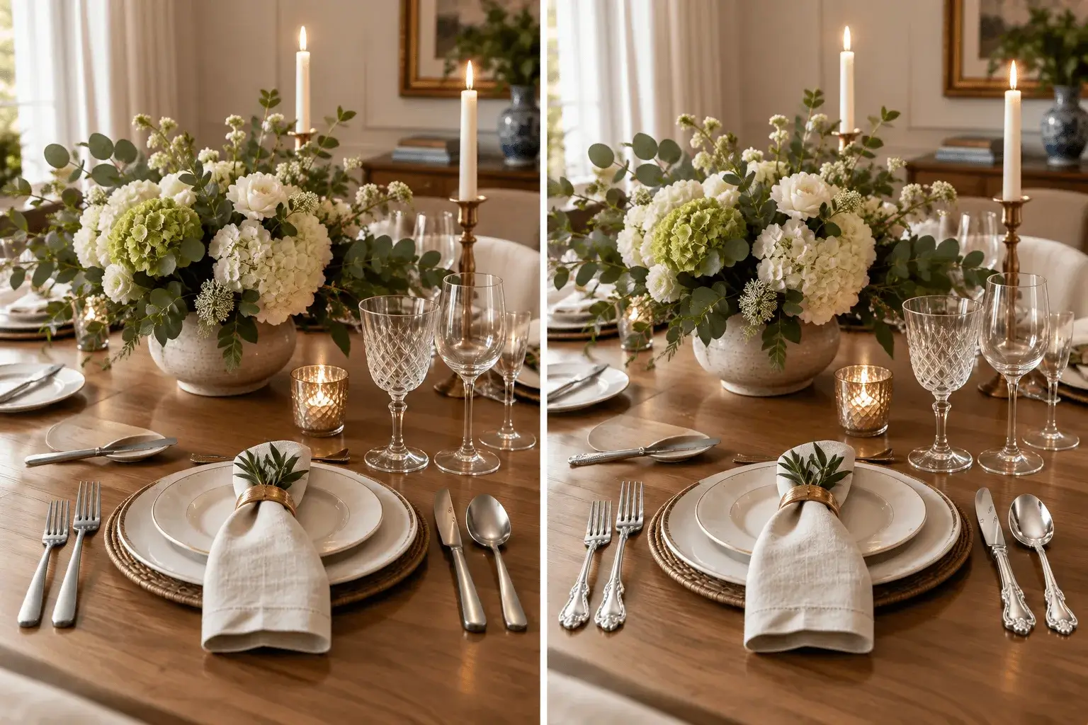 Table-styling-without-overdecorating-with-neutral-place-settings-natural-linen-crystal-glassware-candlelight-and-a-low-floral-centerpiece-on-a-warm-wood-dining-table.